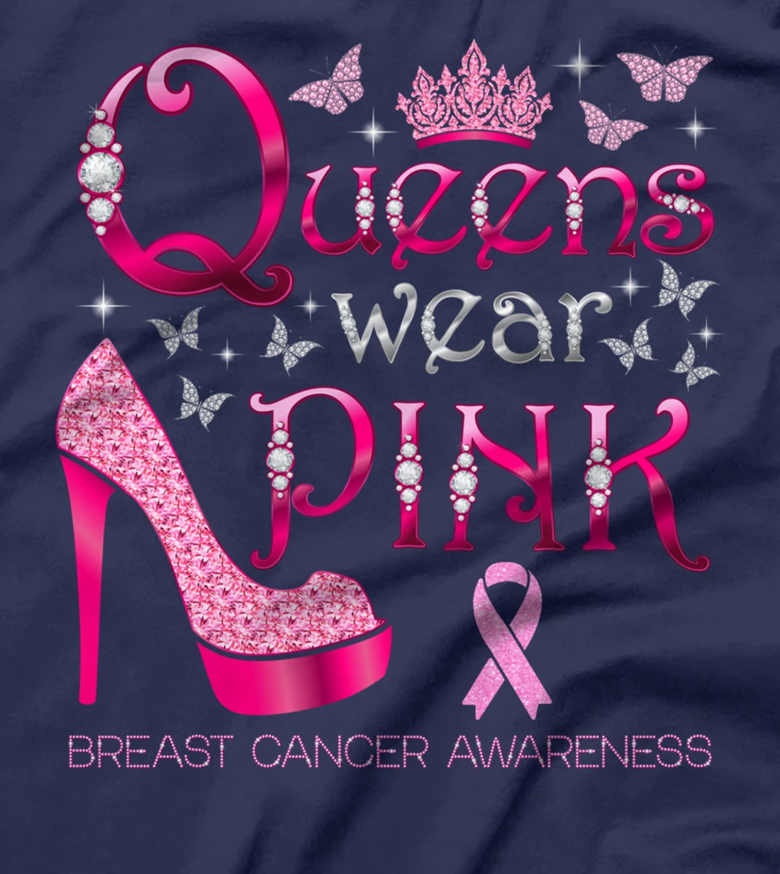 Queens Wear Pink Breast Cancer Awareness PInk Ribbon T-Shirt