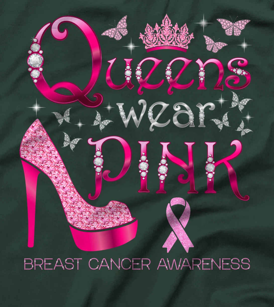 Queens Wear Pink Breast Cancer Awareness PInk Ribbon T-Shirt