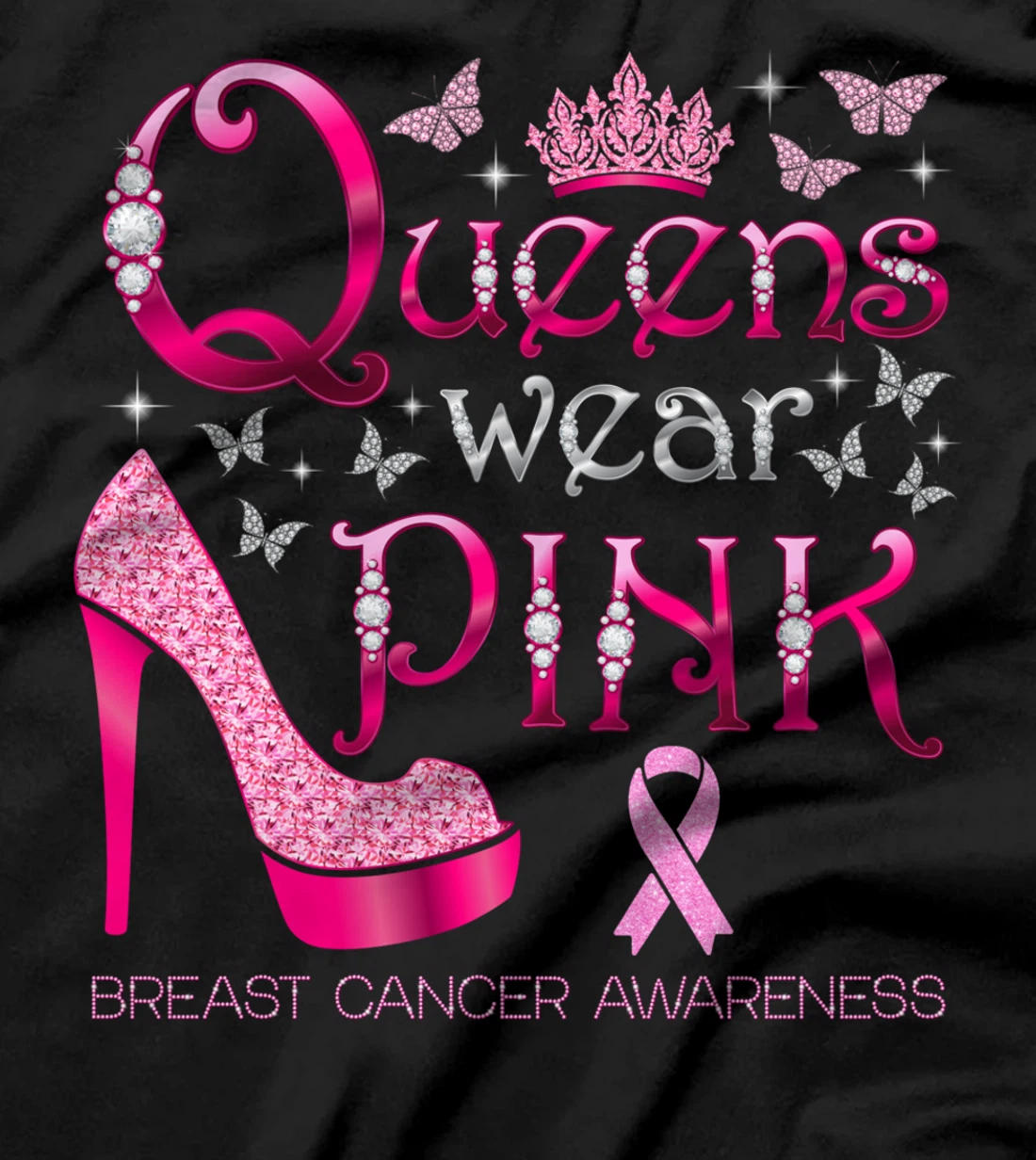 Queens Wear Pink Breast Cancer Awareness PInk Ribbon T-Shirt