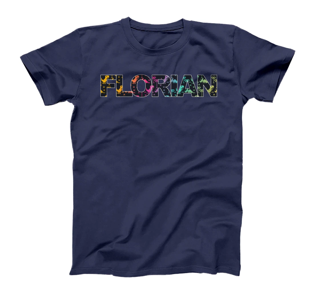 Florian - Cool Boys Name with colorful Retro Pixel Dinosaurs T-Shirt