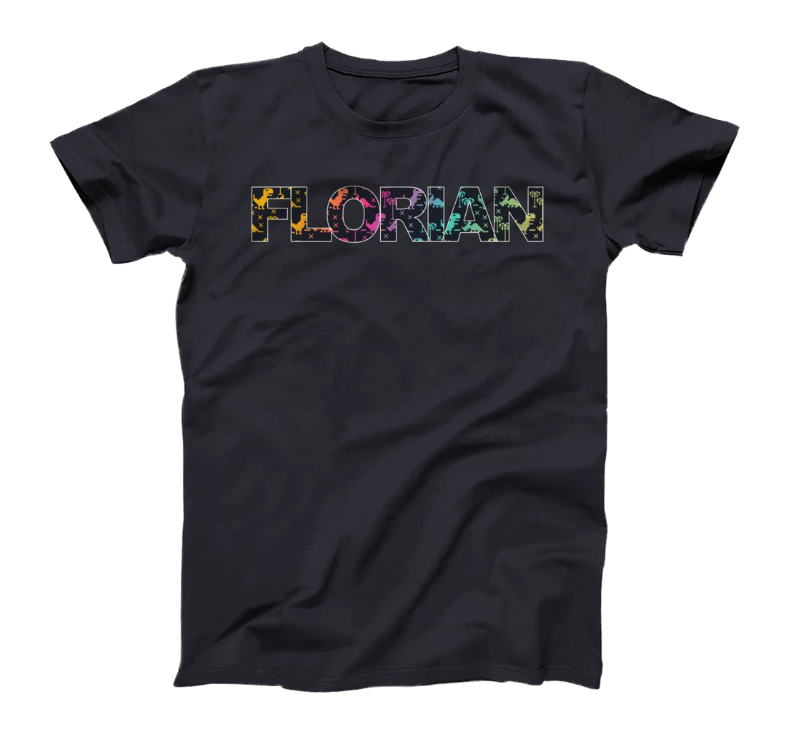 Florian - Cool Boys Name with colorful Retro Pixel Dinosaurs T-Shirt