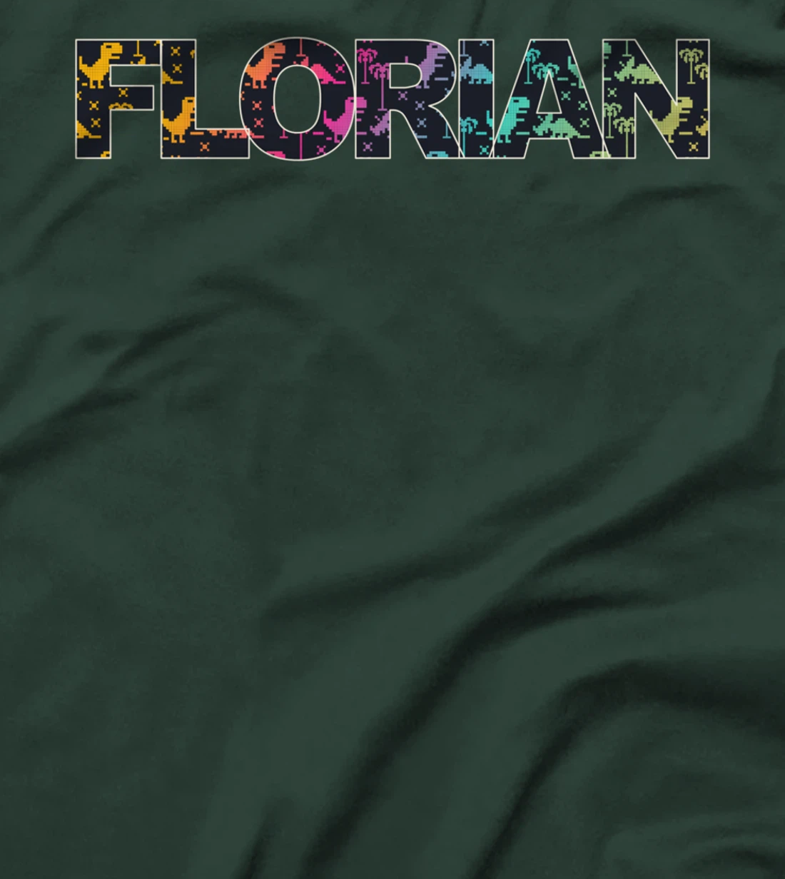Florian - Cool Boys Name with colorful Retro Pixel Dinosaurs T-Shirt