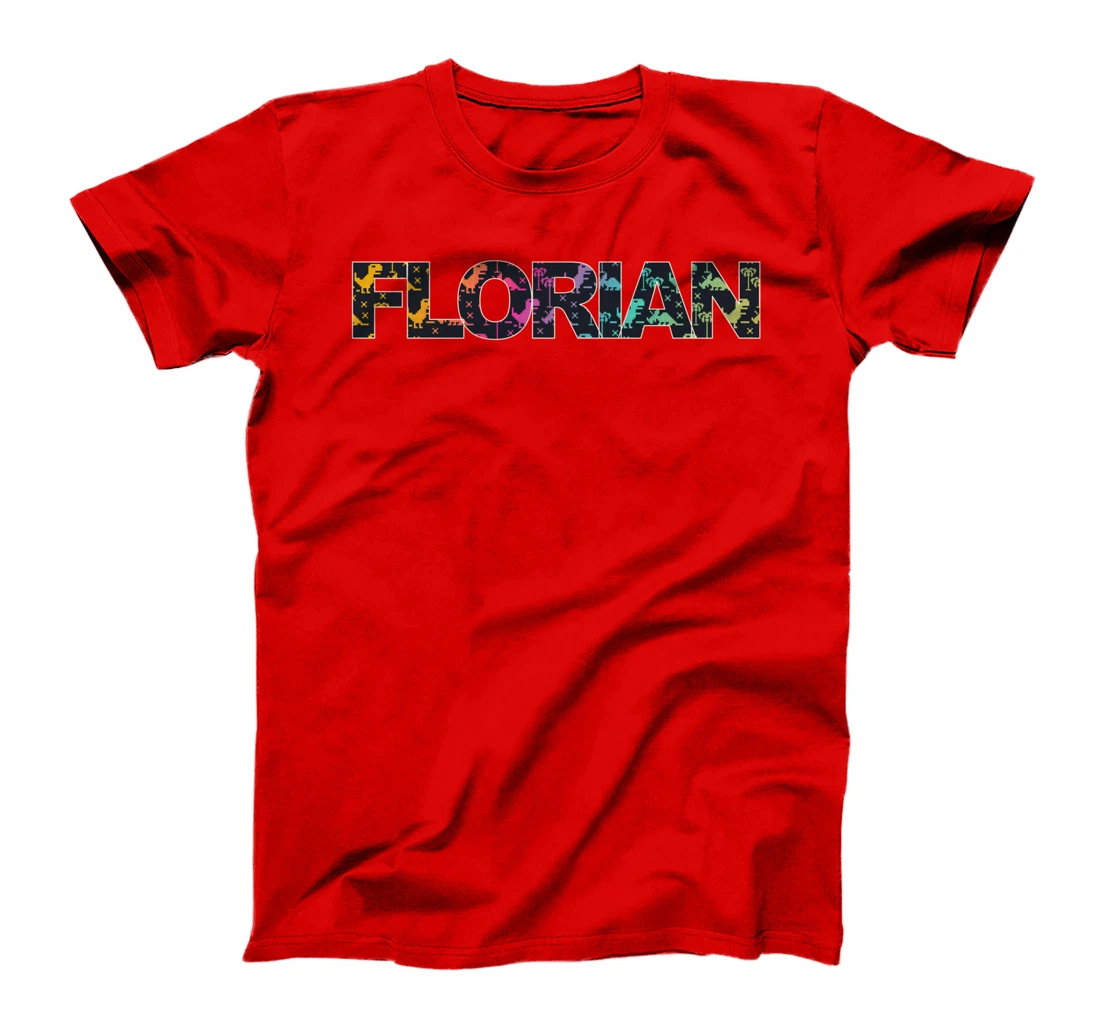 Florian - Cool Boys Name with colorful Retro Pixel Dinosaurs T-Shirt