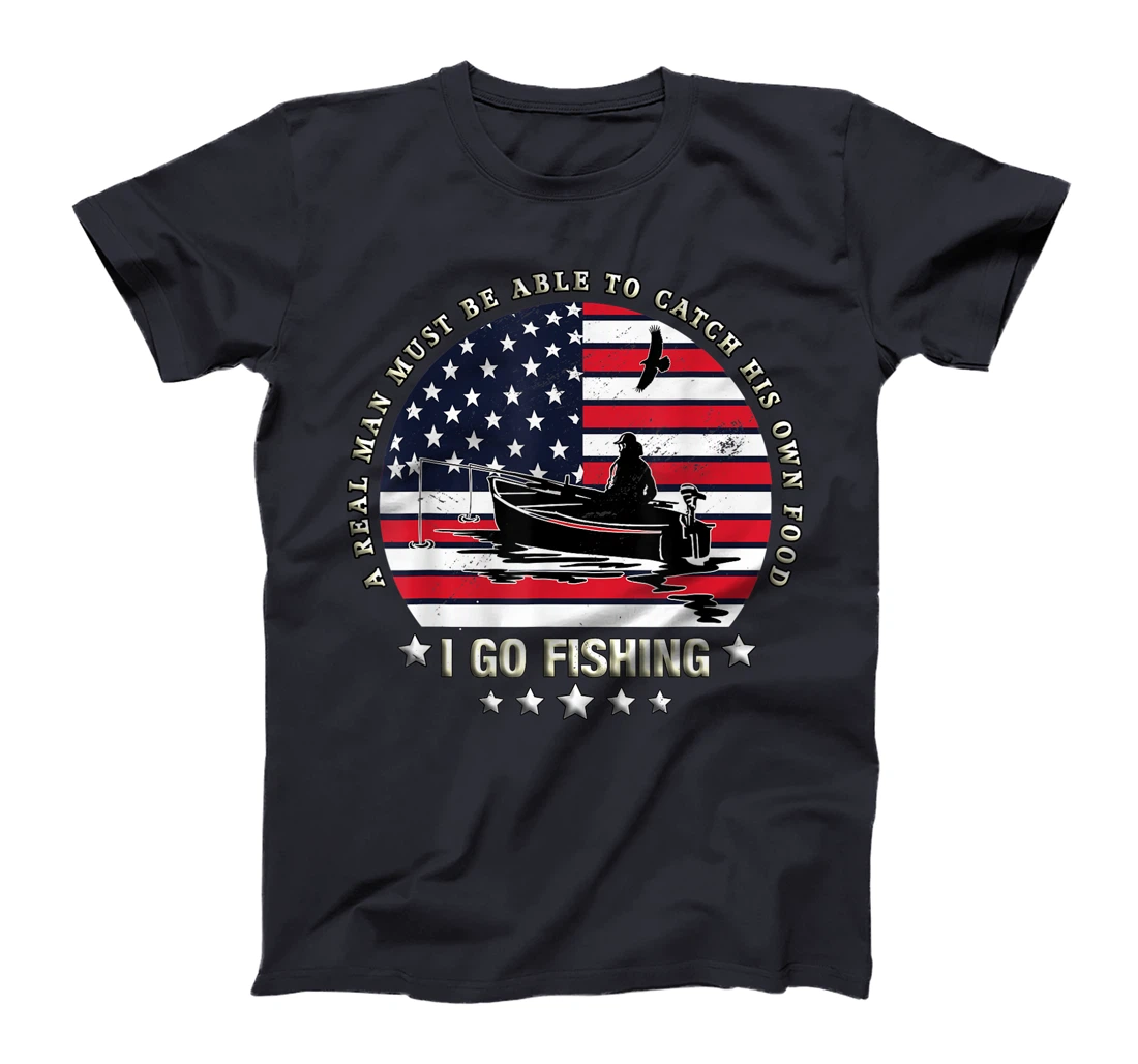 American Flag Fishing Boat real Man Vintage Fishing T-Shirt, Women T-Shirt