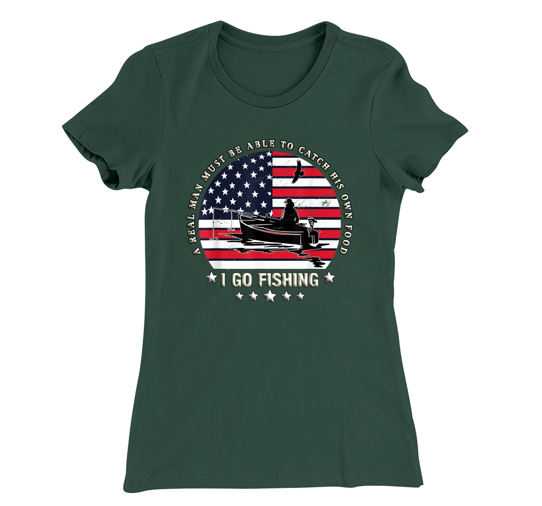 American Flag Fishing Boat real Man Vintage Fishing T-Shirt, Women T-Shirt