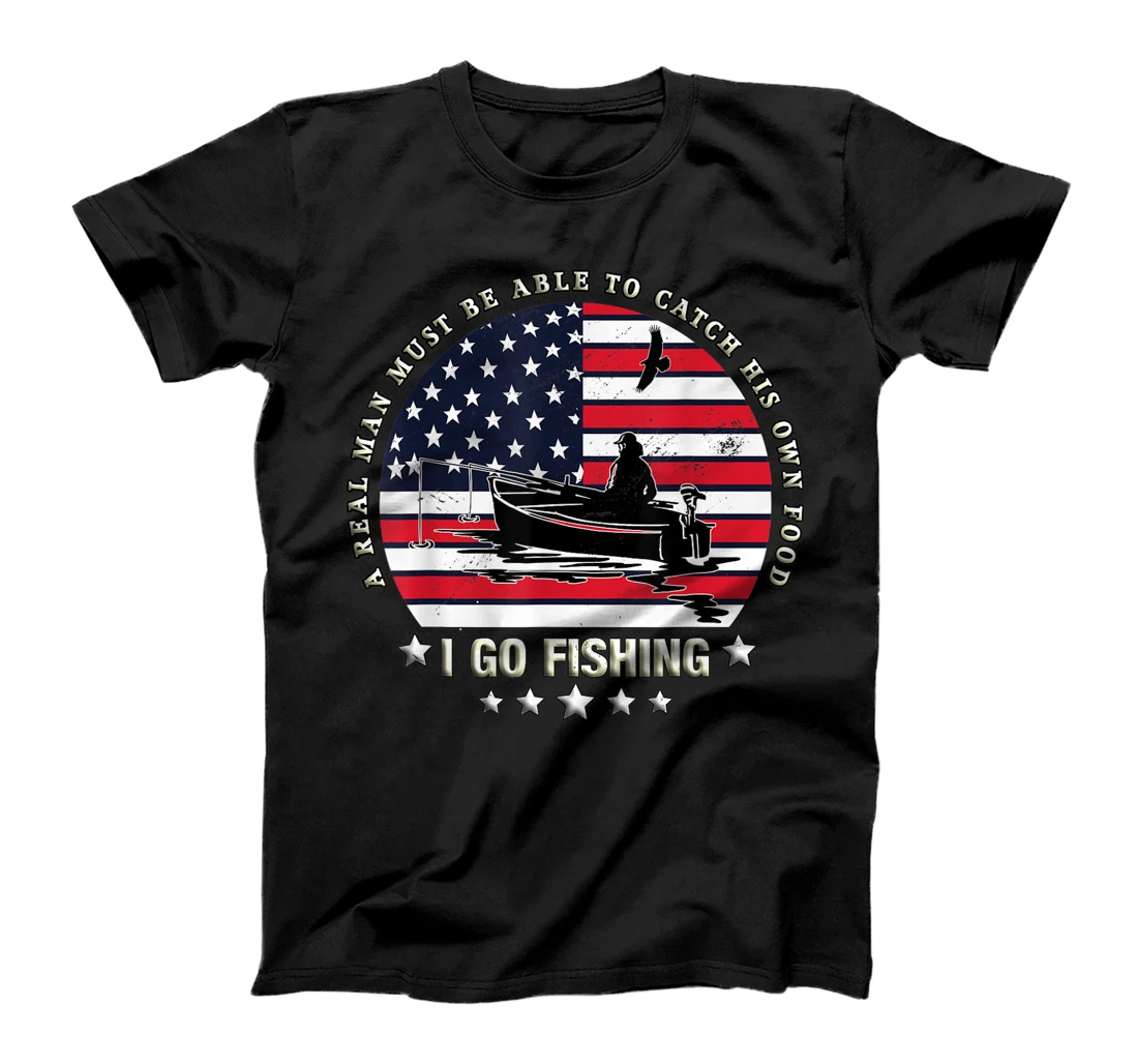 American Flag Fishing Boat real Man Vintage Fishing T-Shirt, Women T-Shirt