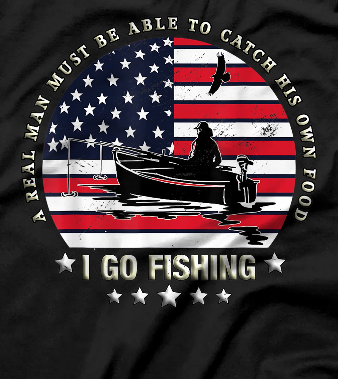 American Flag Fishing Boat real Man Vintage Fishing T-Shirt, Women T-Shirt