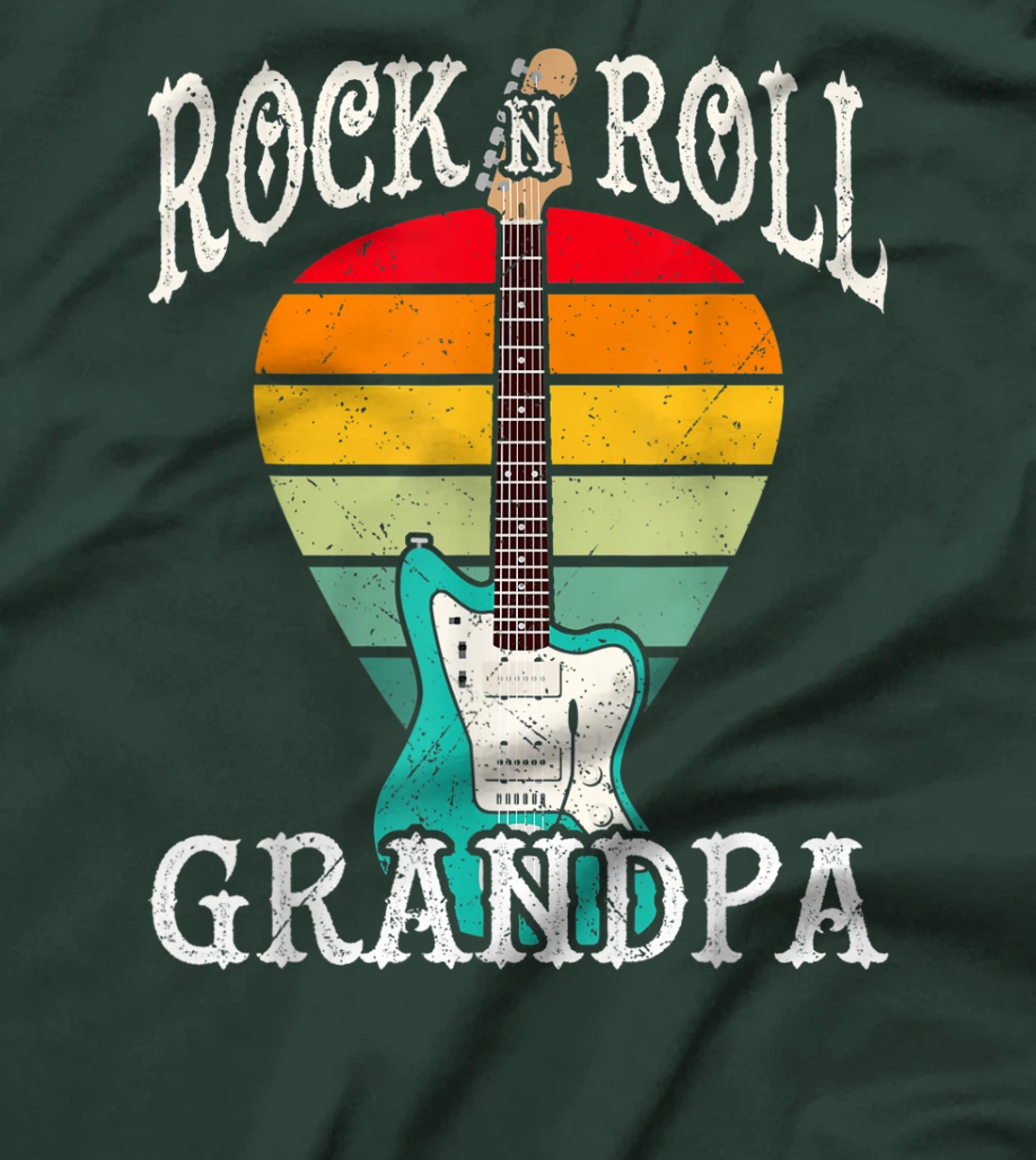 Rock n Roll Grandpa Cool Rocker Electric Guitar & Pick Retro T-Shirt