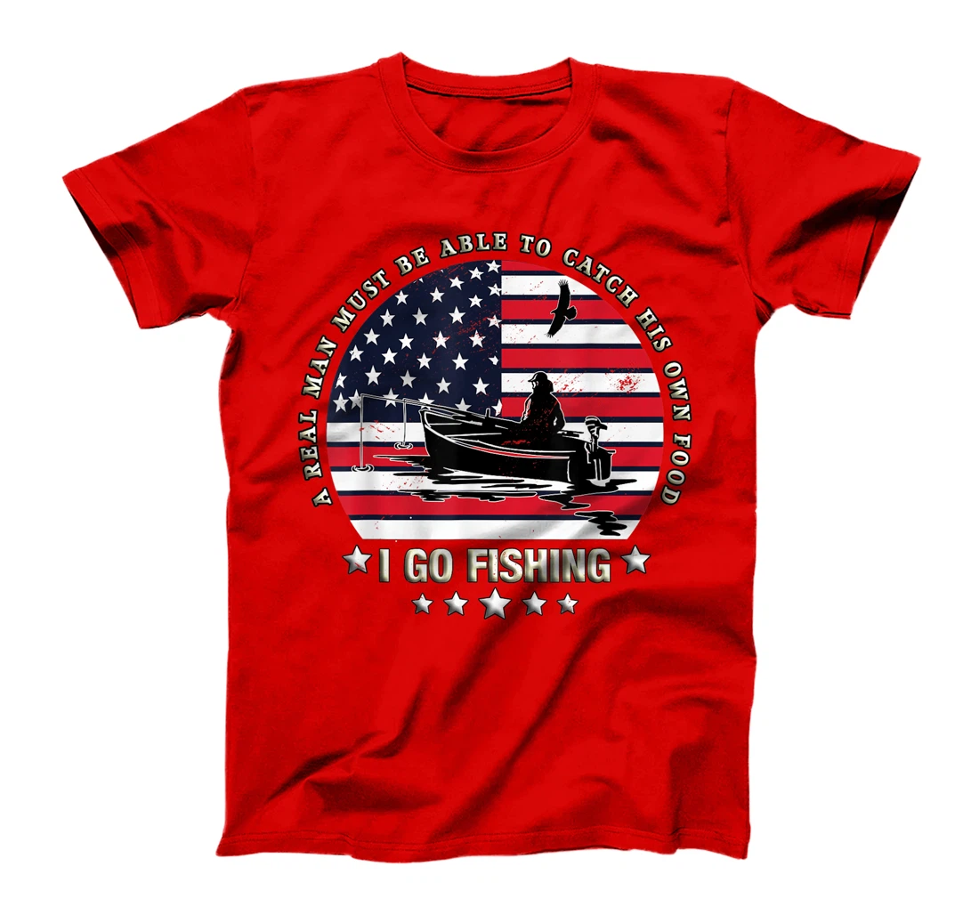 American Flag Fishing Boat real Man Vintage Fishing T-Shirt, Women T-Shirt
