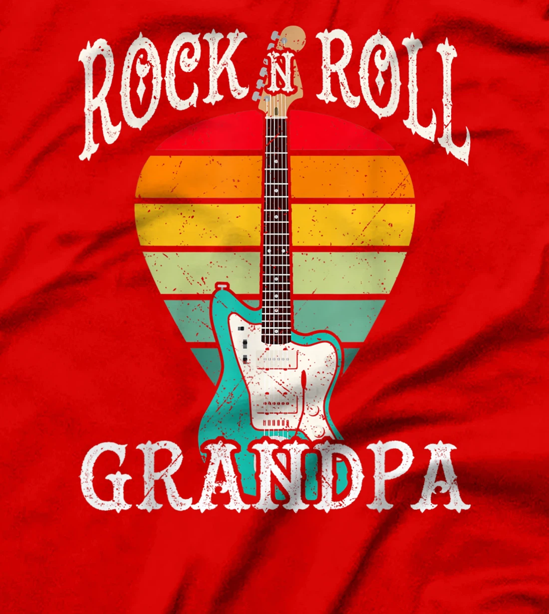 Rock n Roll Grandpa Cool Rocker Electric Guitar & Pick Retro T-Shirt