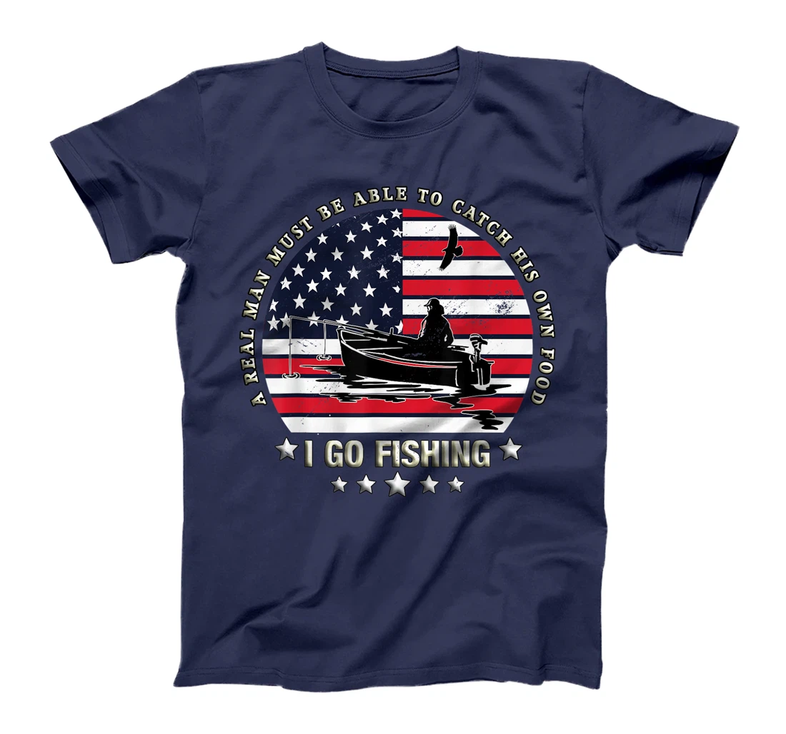 American Flag Fishing Boat real Man Vintage Fishing T-Shirt, Women T-Shirt