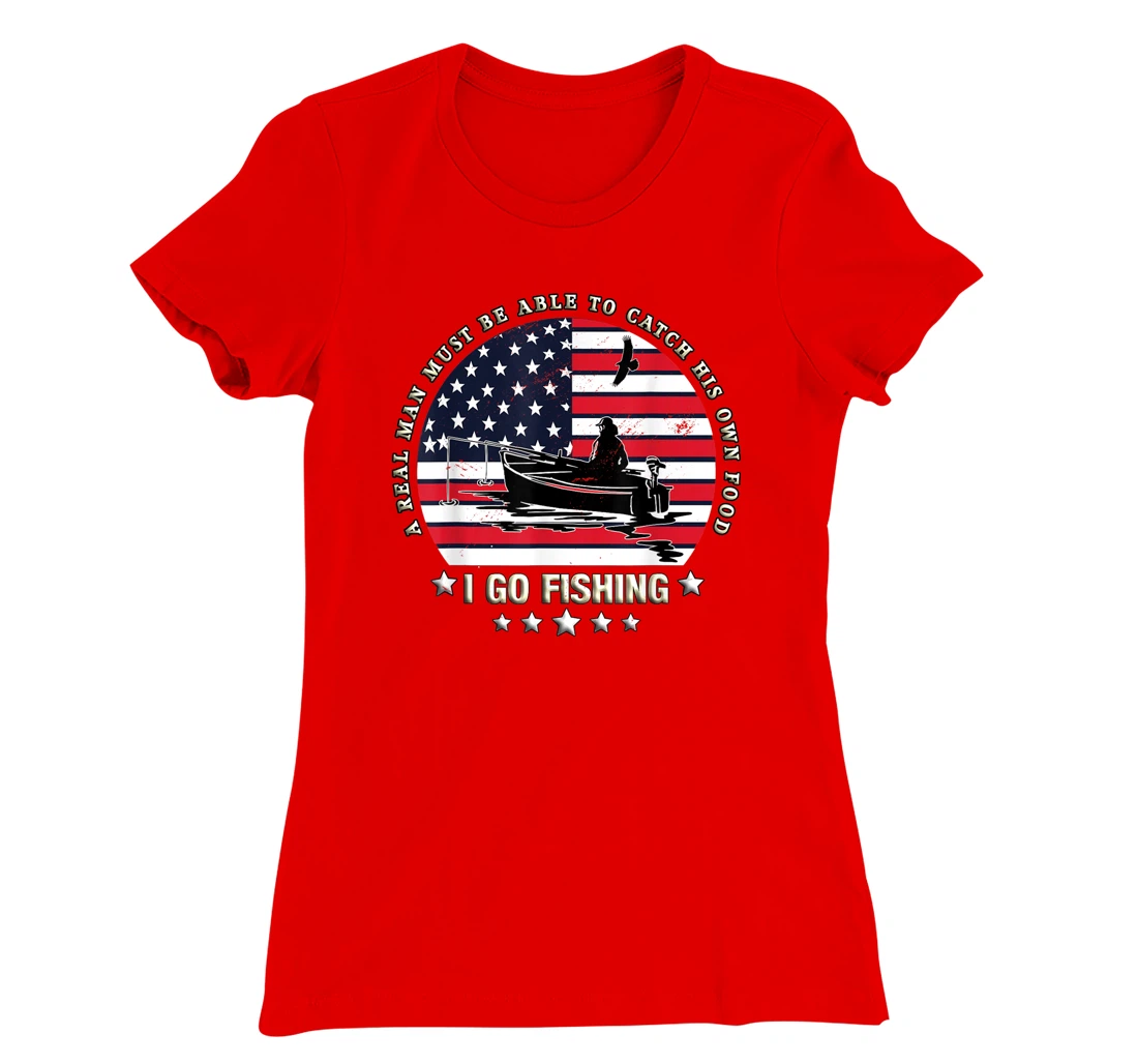 American Flag Fishing Boat real Man Vintage Fishing T-Shirt, Women T-Shirt