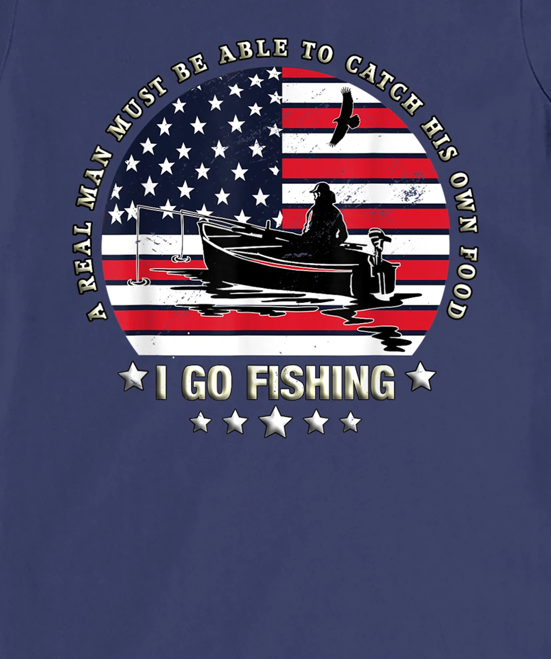 American Flag Fishing Boat real Man Vintage Fishing T-Shirt, Women T-Shirt