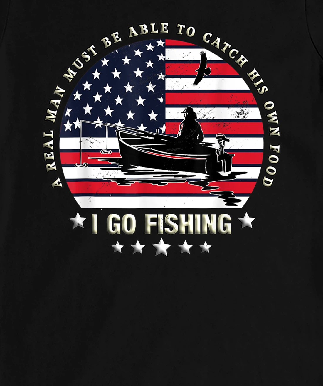 American Flag Fishing Boat real Man Vintage Fishing T-Shirt, Women T-Shirt