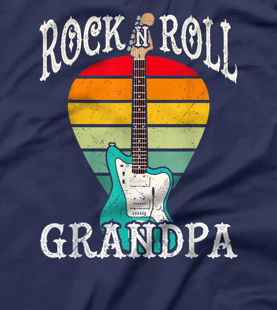 Rock n Roll Grandpa Cool Rocker Electric Guitar & Pick Retro T-Shirt