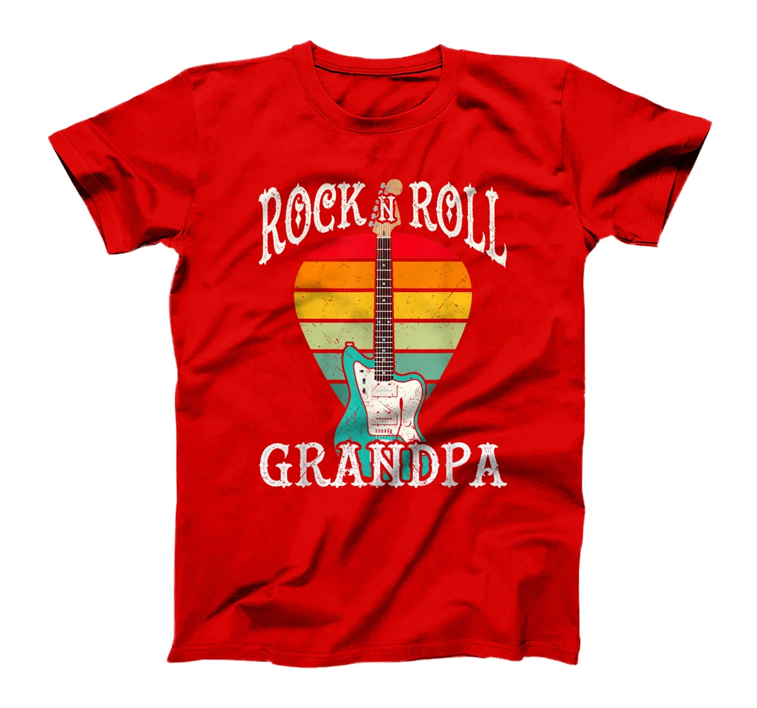 Rock n Roll Grandpa Cool Rocker Electric Guitar & Pick Retro T-Shirt