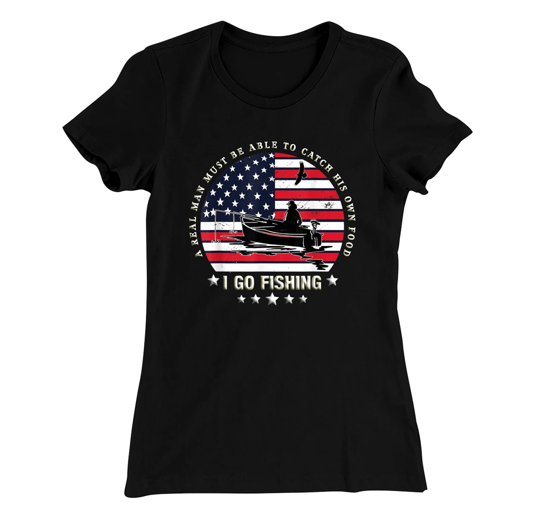 American Flag Fishing Boat real Man Vintage Fishing T-Shirt, Women T-Shirt