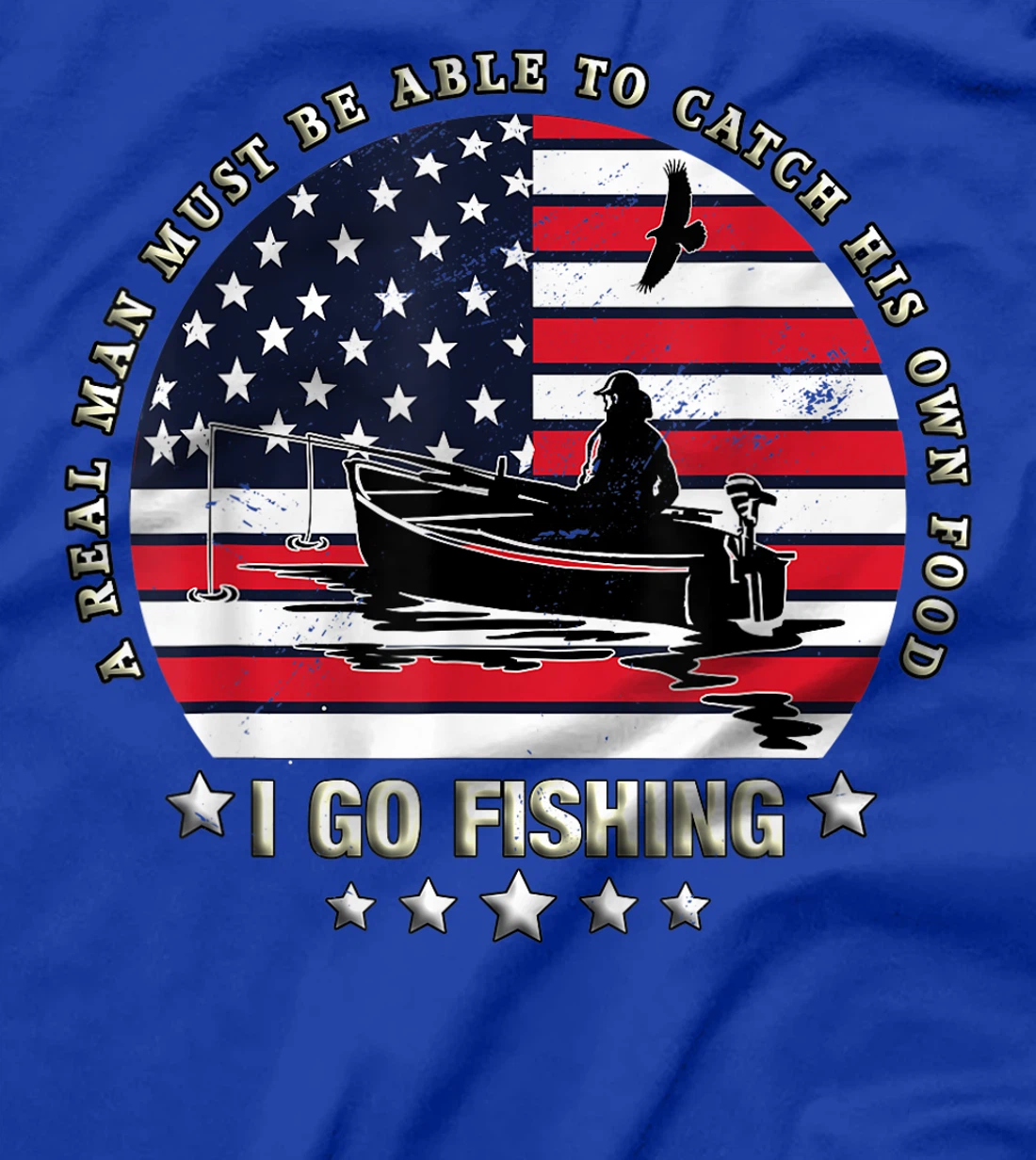 American Flag Fishing Boat real Man Vintage Fishing T-Shirt, Women T-Shirt