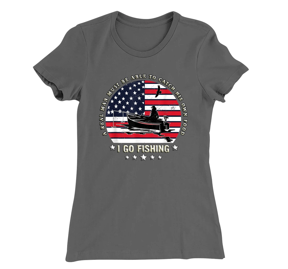 American Flag Fishing Boat real Man Vintage Fishing T-Shirt, Women T-Shirt