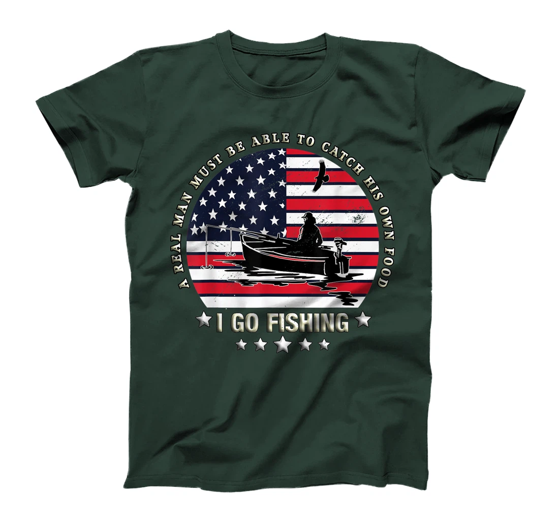 American Flag Fishing Boat real Man Vintage Fishing T-Shirt, Women T-Shirt