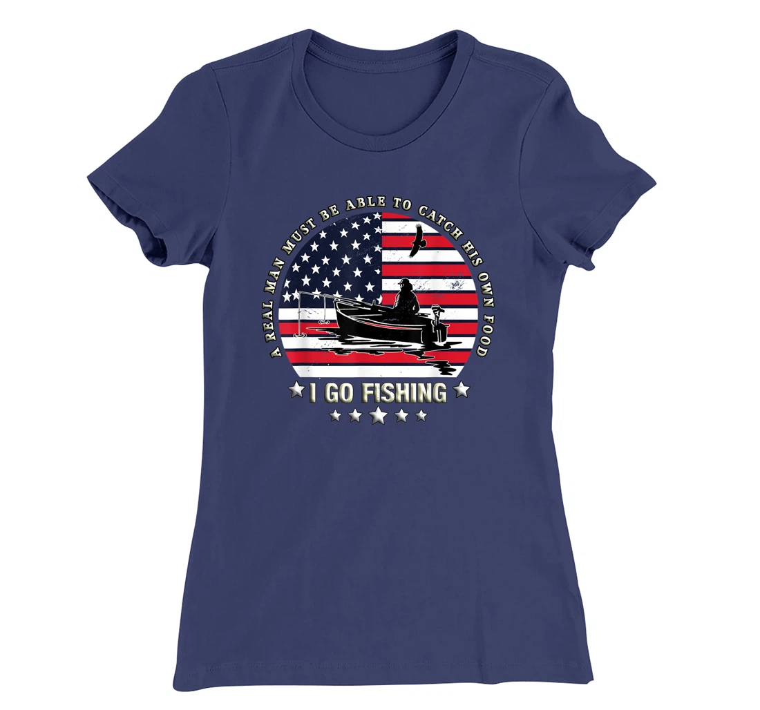 American Flag Fishing Boat real Man Vintage Fishing T-Shirt, Women T-Shirt