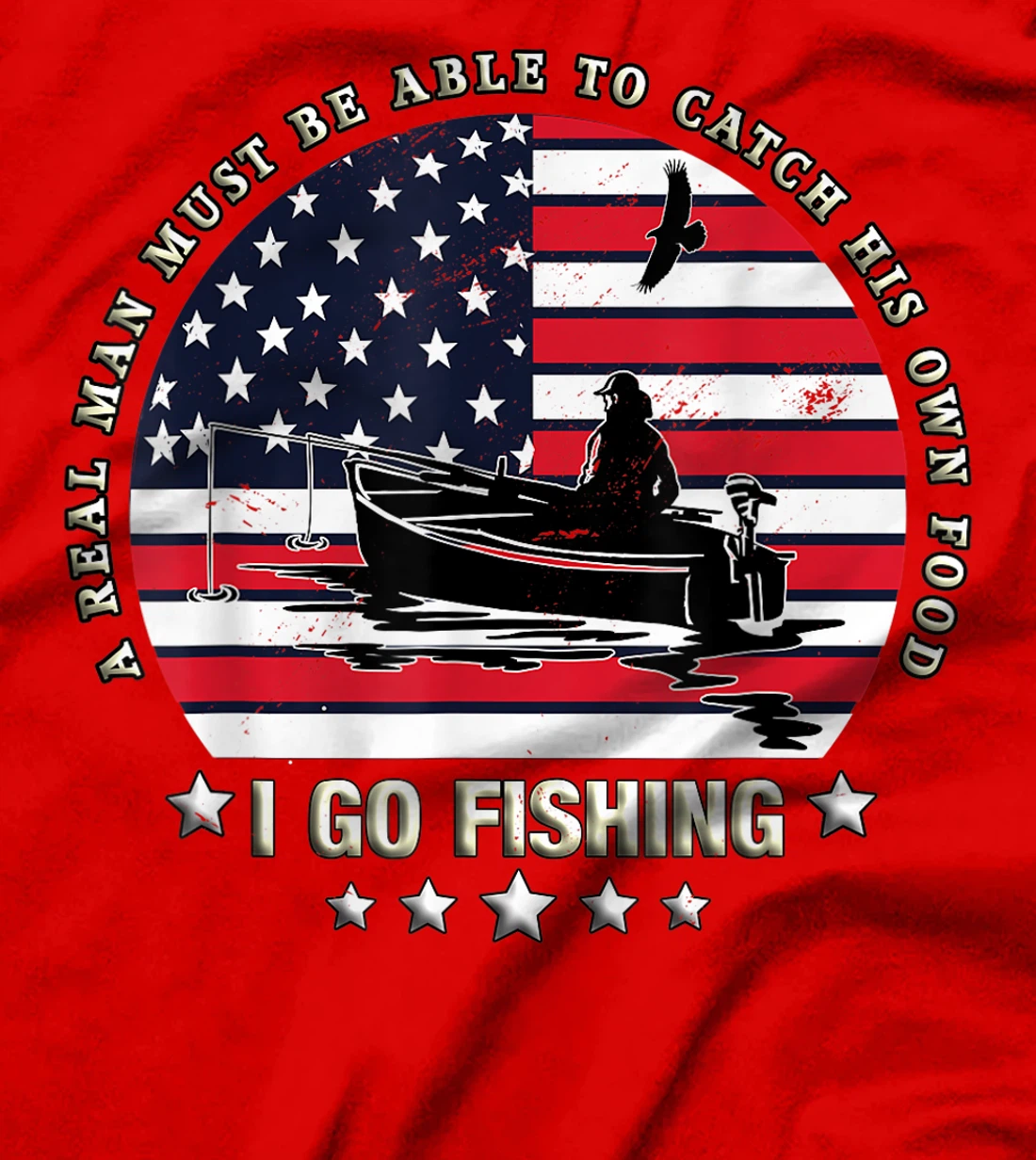 American Flag Fishing Boat real Man Vintage Fishing T-Shirt, Women T-Shirt