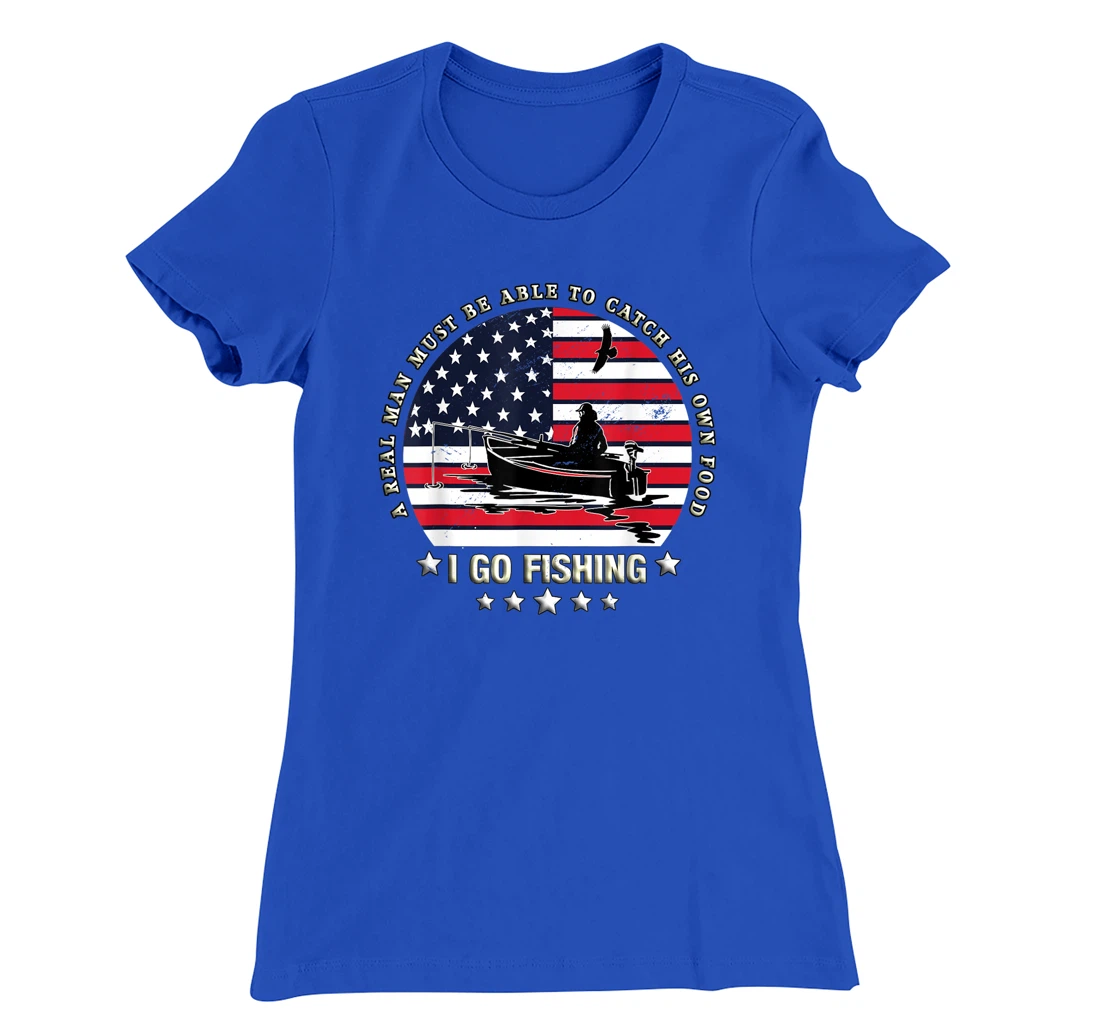 American Flag Fishing Boat real Man Vintage Fishing T-Shirt, Women T-Shirt