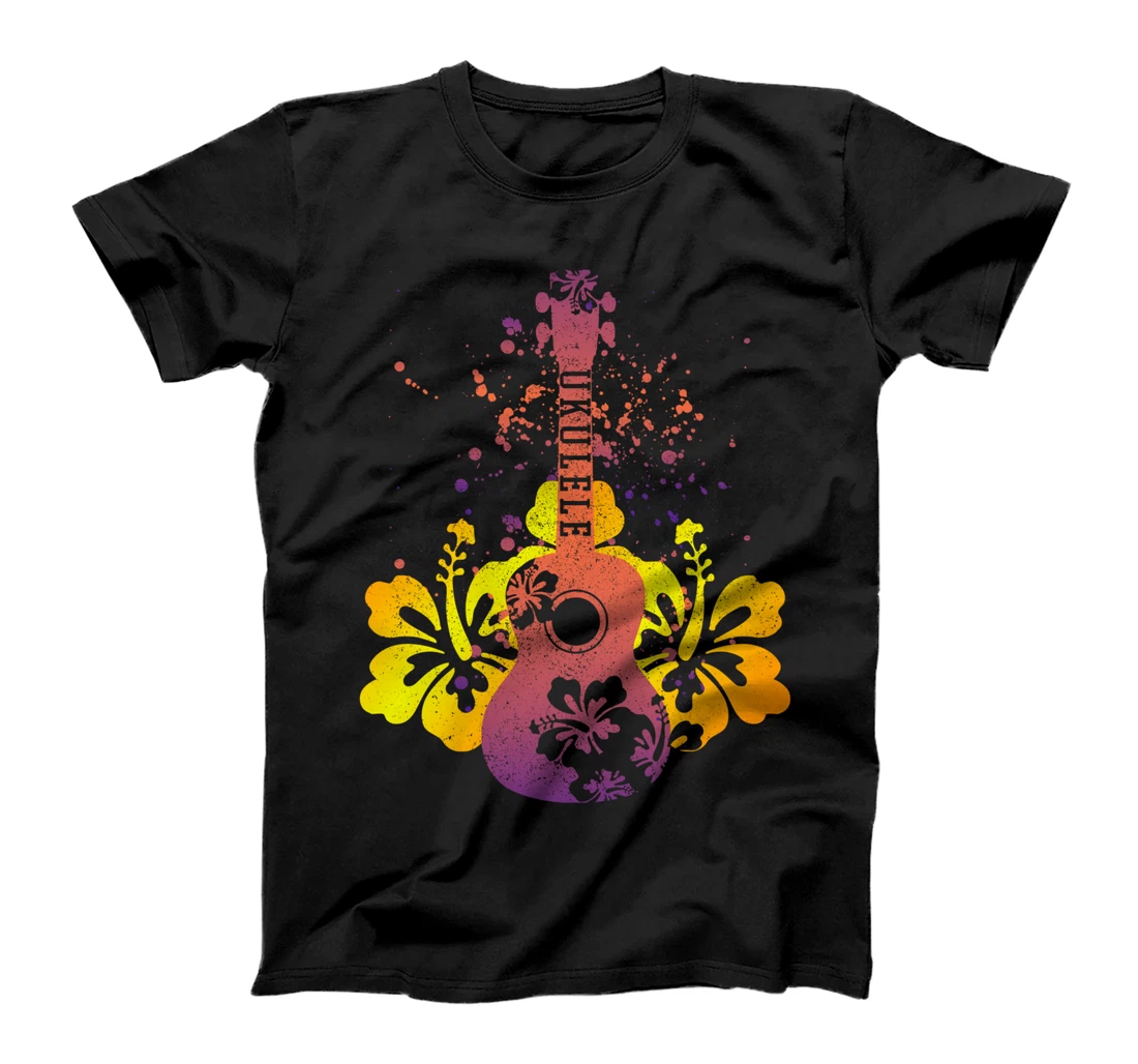 Ukulele Hawaii Hibiscus Flowers Floral Uke Guitar Gift T-Shirt