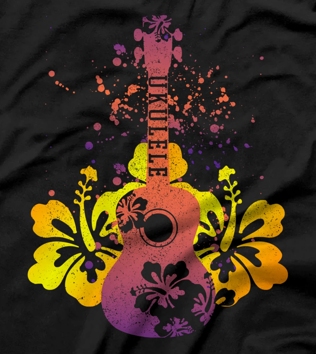 Ukulele Hawaii Hibiscus Flowers Floral Uke Guitar Gift T-Shirt