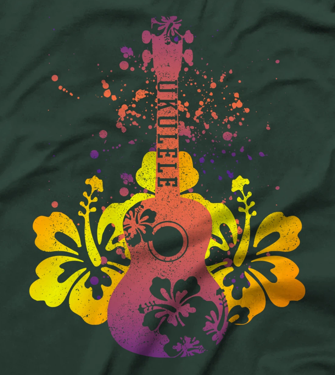 Ukulele Hawaii Hibiscus Flowers Floral Uke Guitar Gift T-Shirt