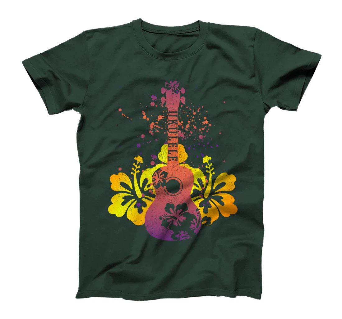 Ukulele Hawaii Hibiscus Flowers Floral Uke Guitar Gift T-Shirt