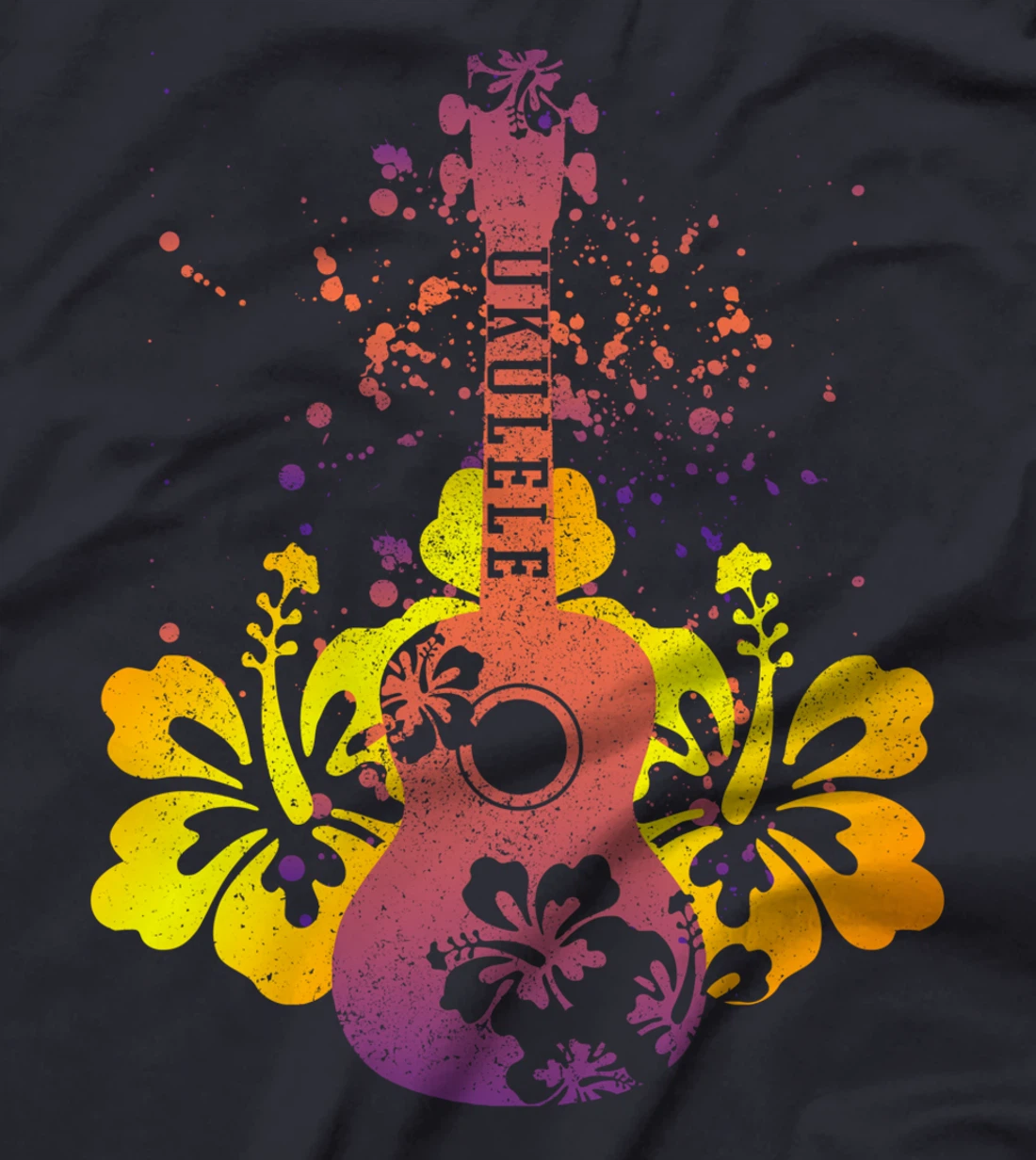 Ukulele Hawaii Hibiscus Flowers Floral Uke Guitar Gift T-Shirt