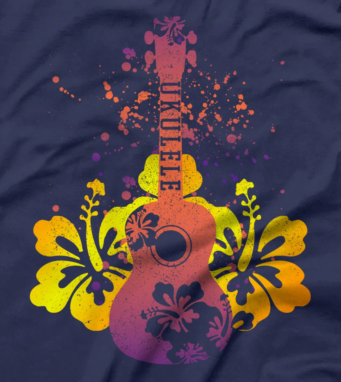Ukulele Hawaii Hibiscus Flowers Floral Uke Guitar Gift T-Shirt