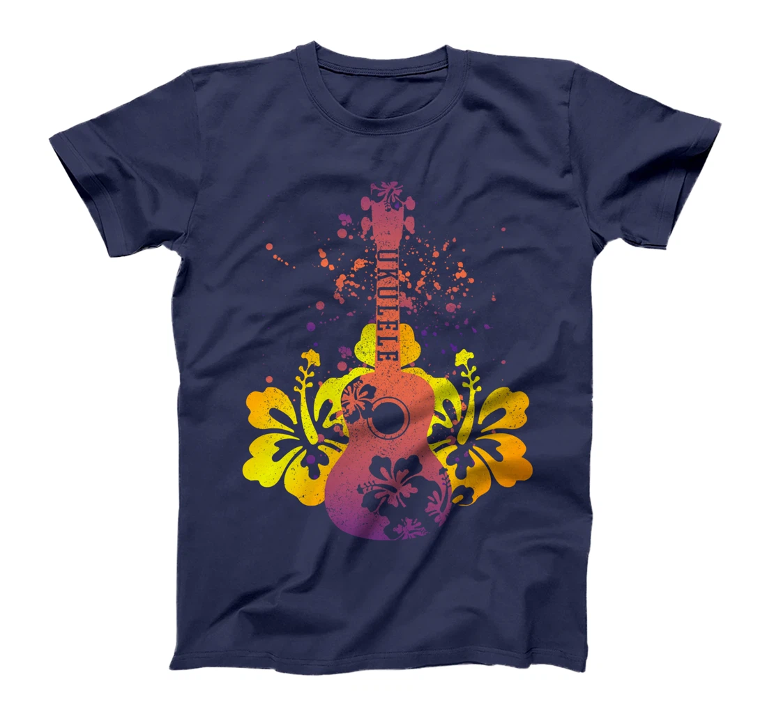 Ukulele Hawaii Hibiscus Flowers Floral Uke Guitar Gift T-Shirt