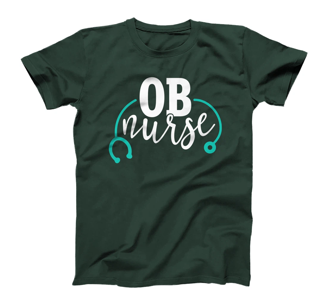 Cute OB Nurse - Teal Stethoscope - Newborn Obstetrics RN T-Shirt, Women T-Shirt