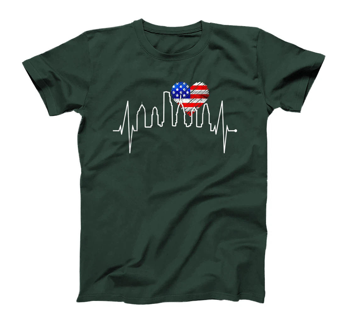 Philadelphia Skyline Heartbeat Heart US Flag I Love Philly T-Shirt, Kid T-Shirt and Women T-Shirt