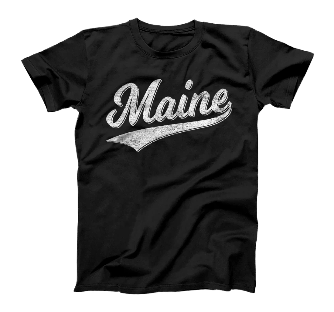 STATE OF MAINE SCRIPT BASEBALL VARSITY SPORTS FLAG SWOOSH T-Shirt