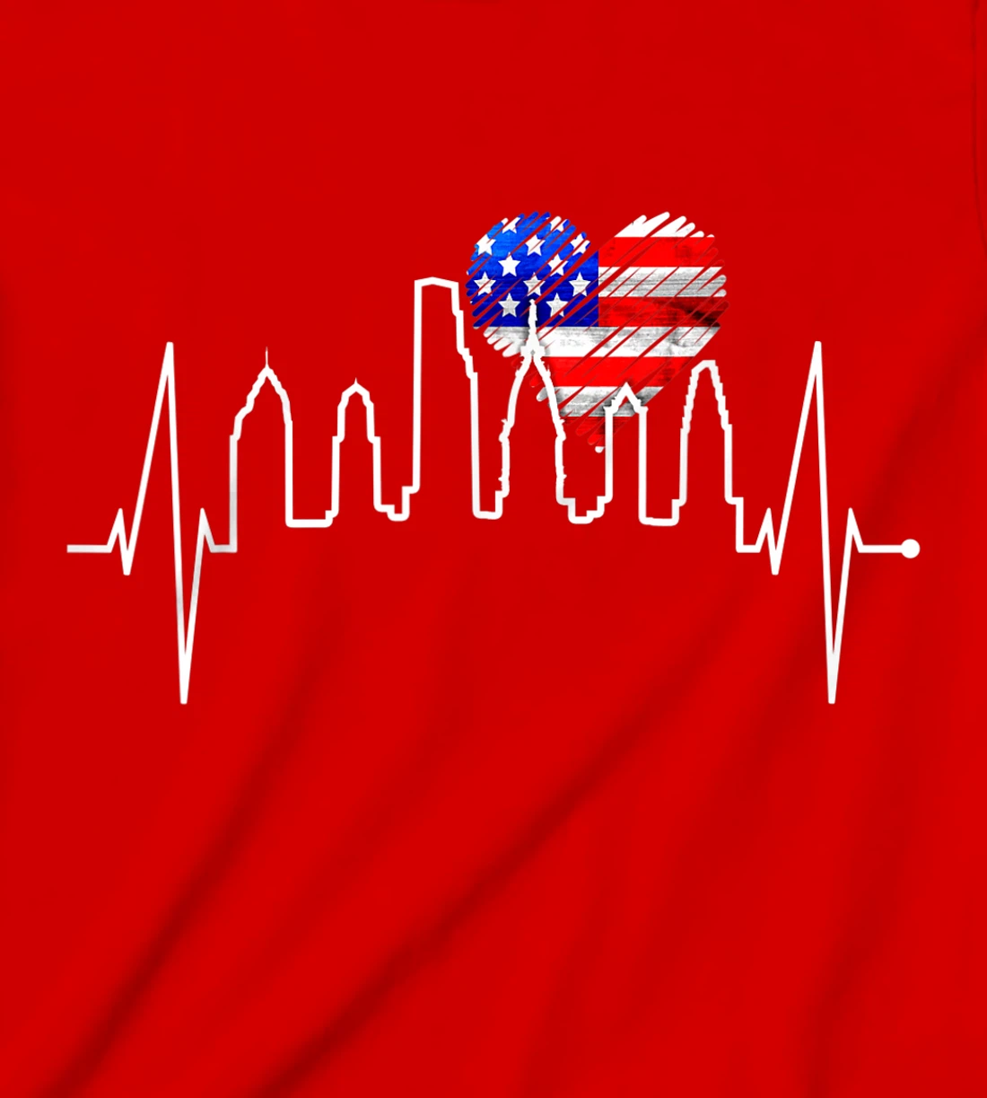 Philadelphia Skyline Heartbeat Heart US Flag I Love Philly T-Shirt, Kid T-Shirt and Women T-Shirt
