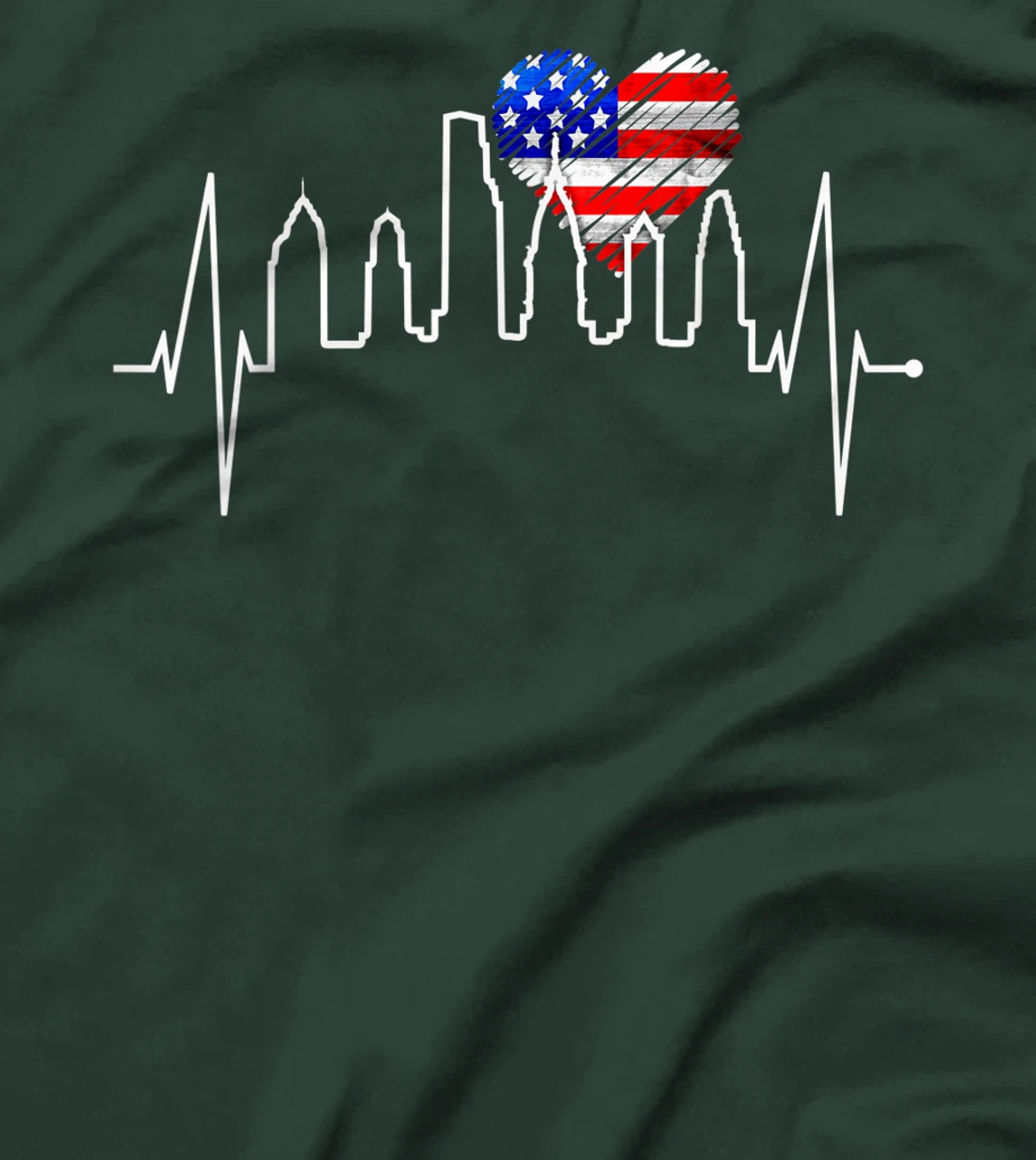 Philadelphia Skyline Heartbeat Heart US Flag I Love Philly T-Shirt, Kid T-Shirt and Women T-Shirt