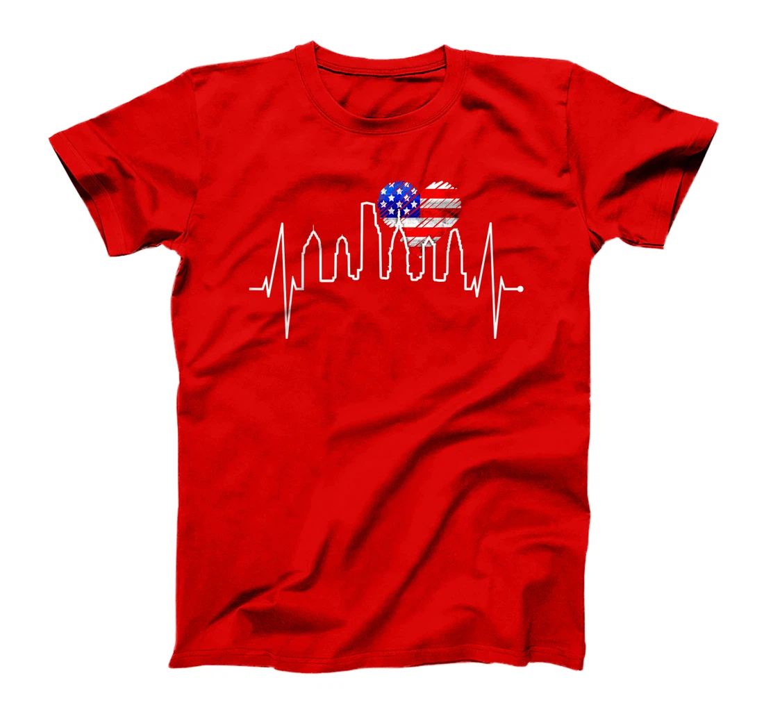 Philadelphia Skyline Heartbeat Heart US Flag I Love Philly T-Shirt, Kid T-Shirt and Women T-Shirt