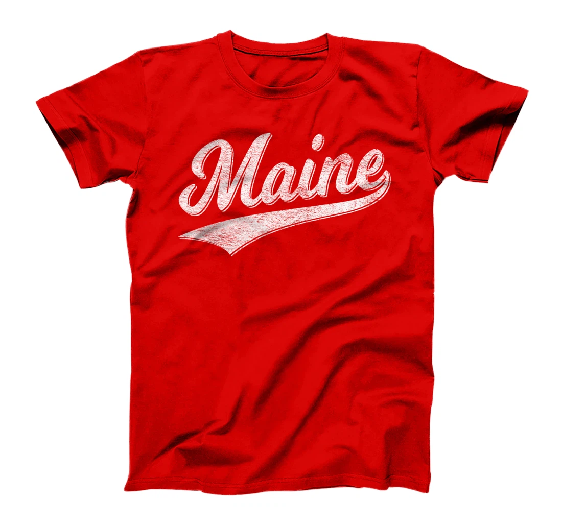 STATE OF MAINE SCRIPT BASEBALL VARSITY SPORTS FLAG SWOOSH T-Shirt