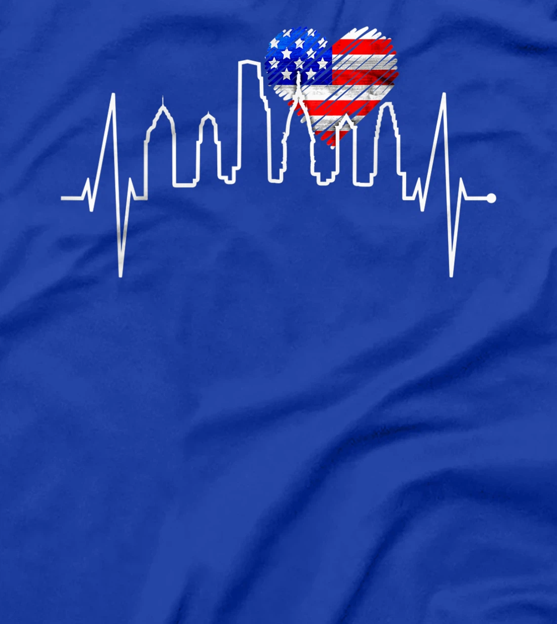 Philadelphia Skyline Heartbeat Heart US Flag I Love Philly T-Shirt, Kid T-Shirt and Women T-Shirt
