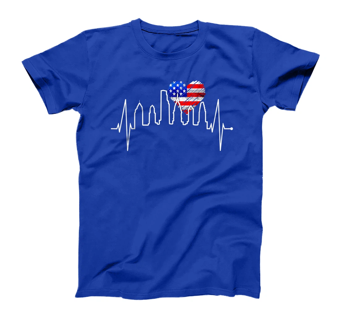 Philadelphia Skyline Heartbeat Heart US Flag I Love Philly T-Shirt, Kid T-Shirt and Women T-Shirt