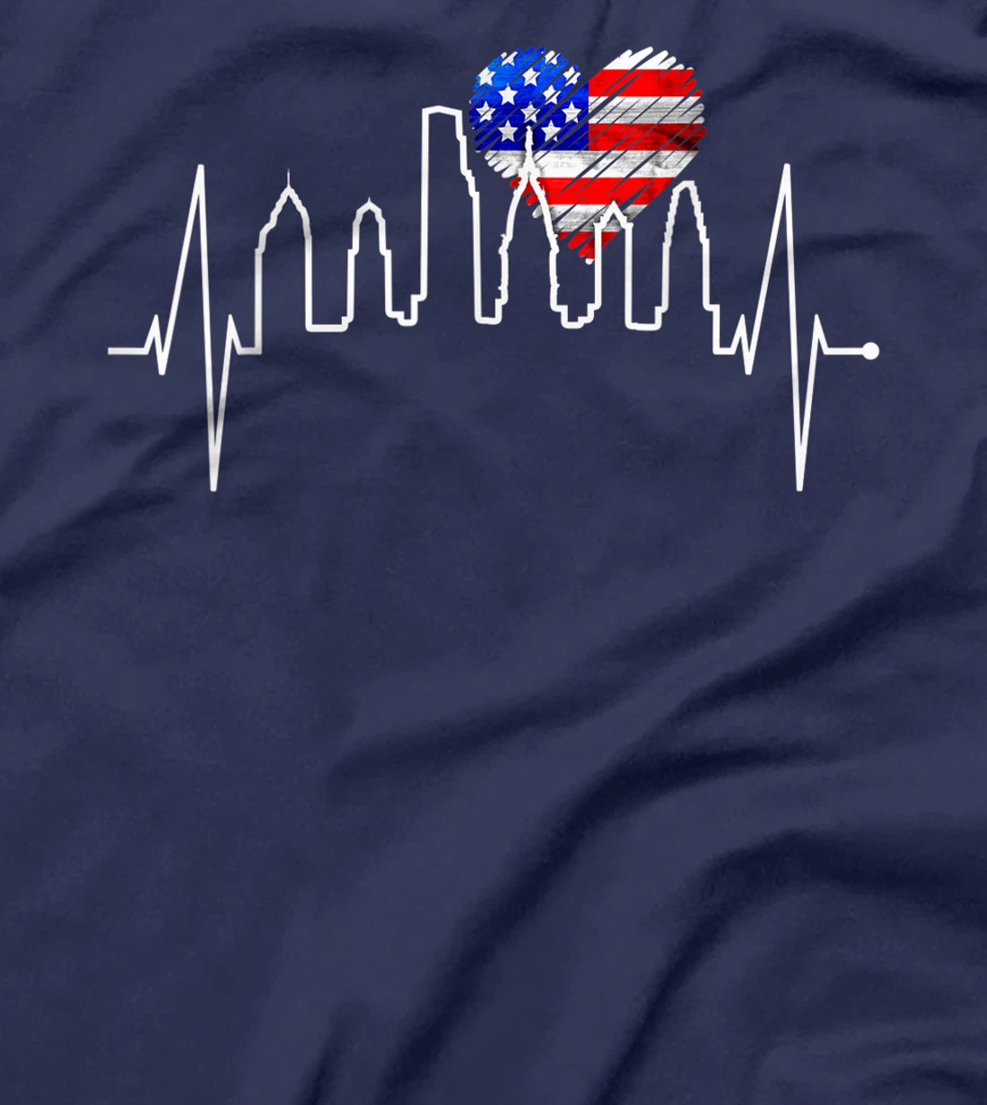 Philadelphia Skyline Heartbeat Heart US Flag I Love Philly T-Shirt, Kid T-Shirt and Women T-Shirt