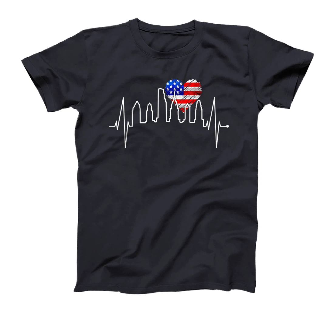 Philadelphia Skyline Heartbeat Heart US Flag I Love Philly T-Shirt, Kid T-Shirt and Women T-Shirt