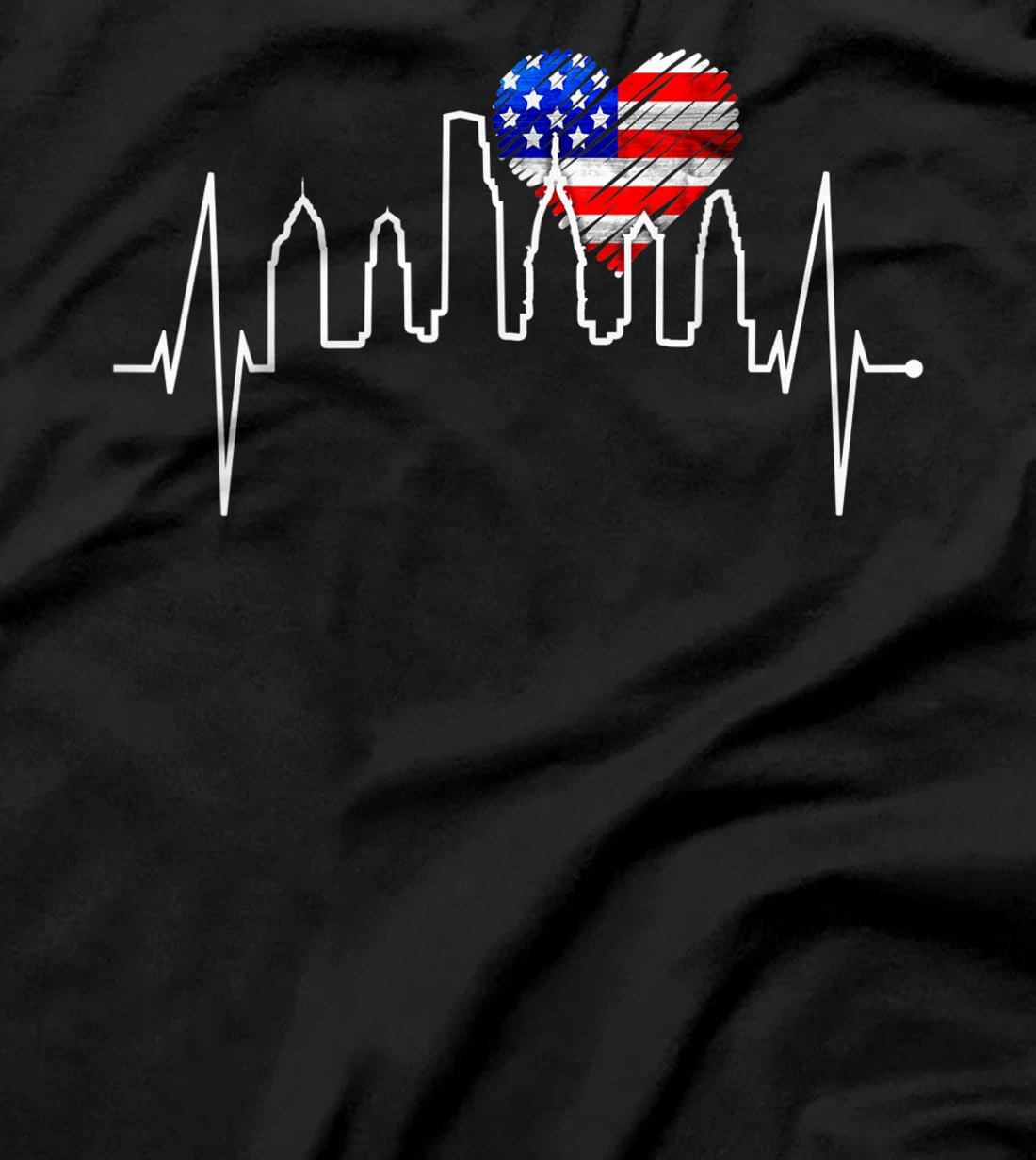 Philadelphia Skyline Heartbeat Heart US Flag I Love Philly T-Shirt, Kid T-Shirt and Women T-Shirt