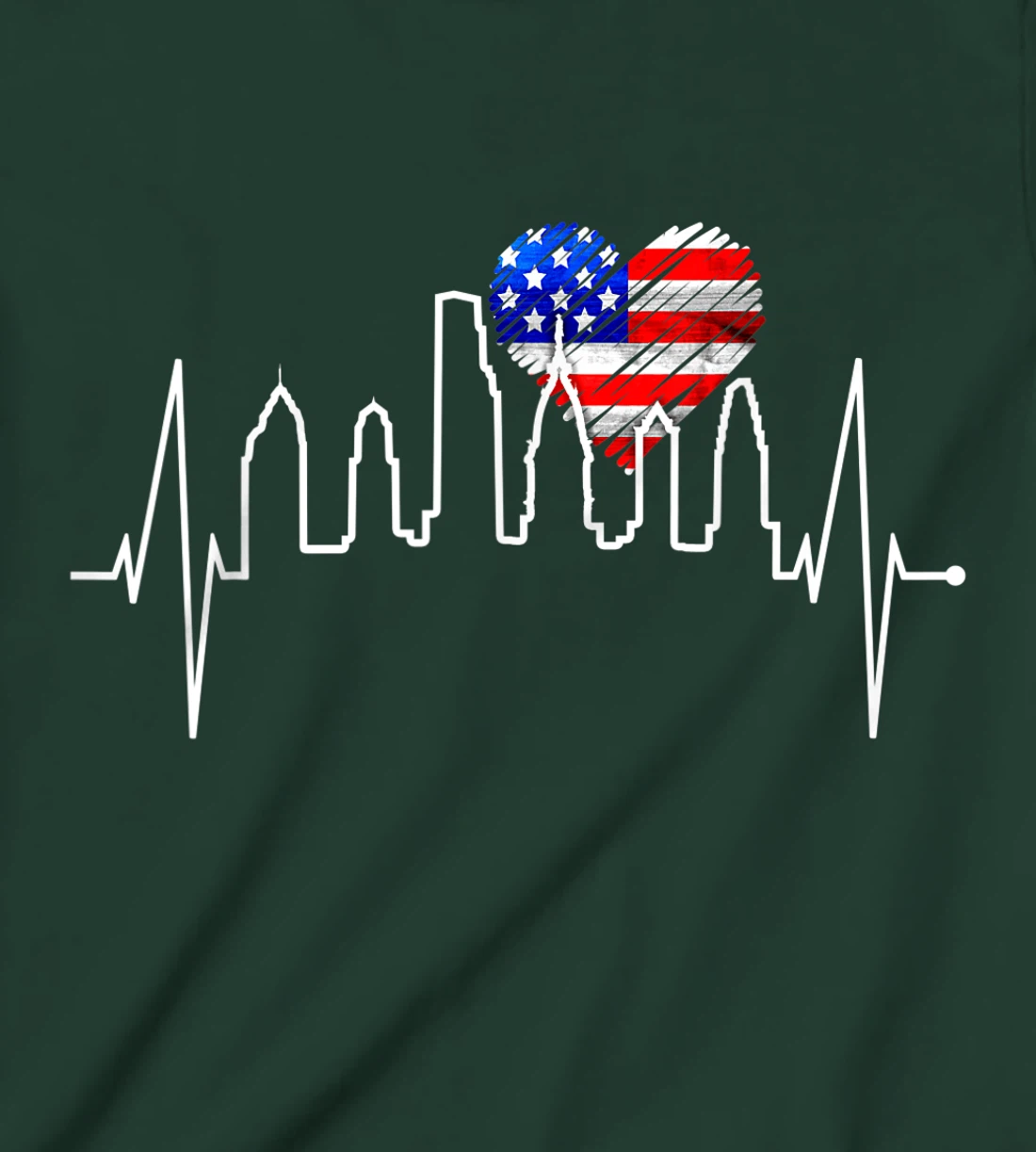 Philadelphia Skyline Heartbeat Heart US Flag I Love Philly T-Shirt, Kid T-Shirt and Women T-Shirt