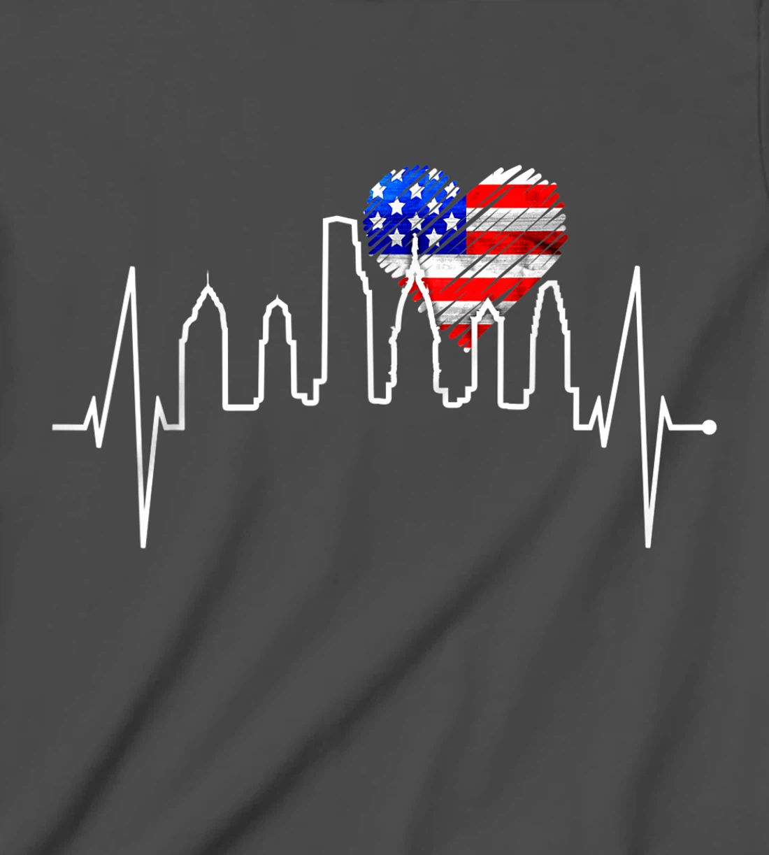 Philadelphia Skyline Heartbeat Heart US Flag I Love Philly T-Shirt, Kid T-Shirt and Women T-Shirt