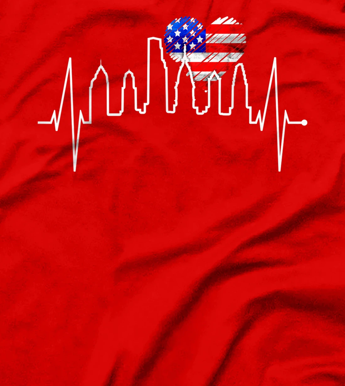 Philadelphia Skyline Heartbeat Heart US Flag I Love Philly T-Shirt, Kid T-Shirt and Women T-Shirt