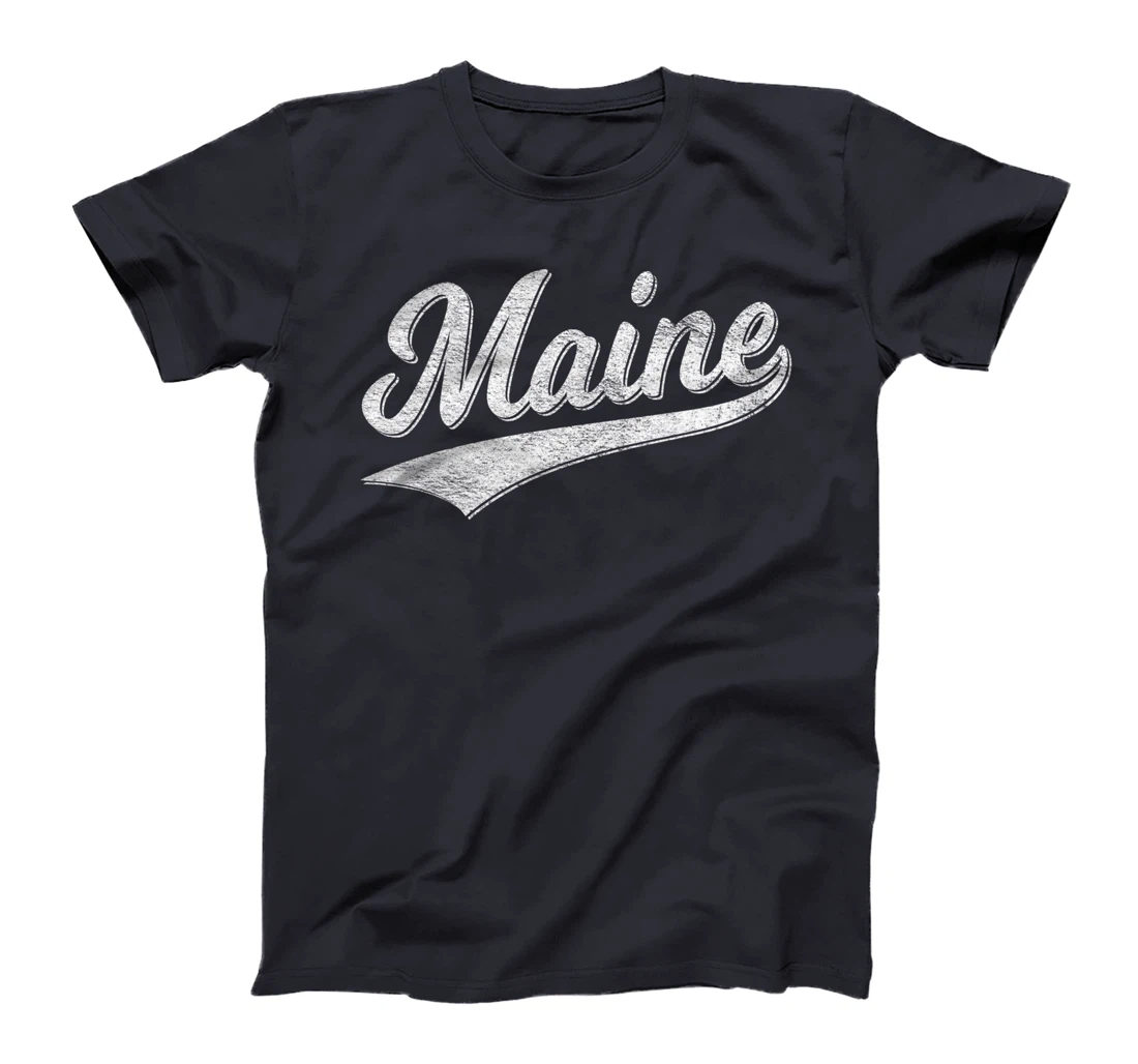 STATE OF MAINE SCRIPT BASEBALL VARSITY SPORTS FLAG SWOOSH T-Shirt
